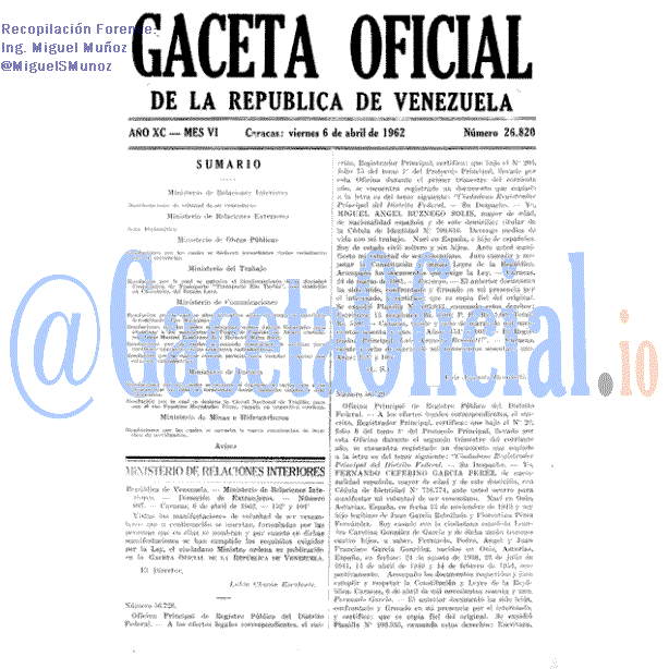 Gaceta Oficial 26820 del 6 Abril 1962