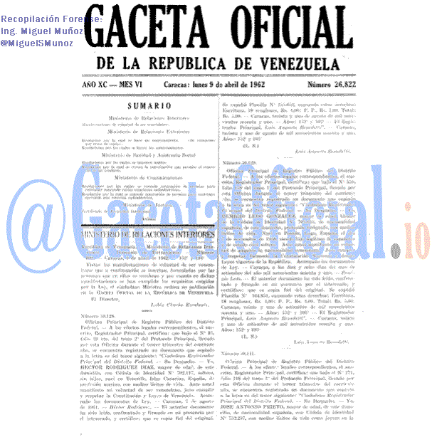 Gaceta Oficial 26822 del 9 Abril 1962