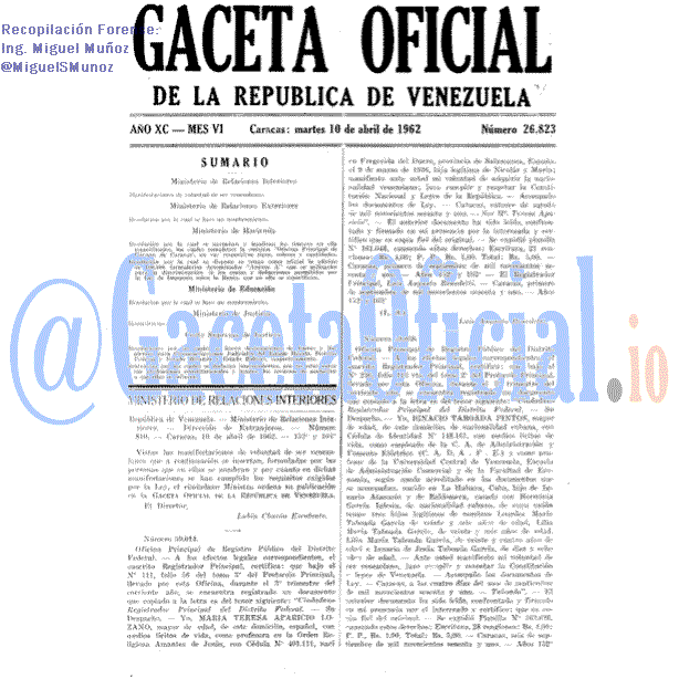 Gaceta Oficial 26823 del 10 Abril 1962