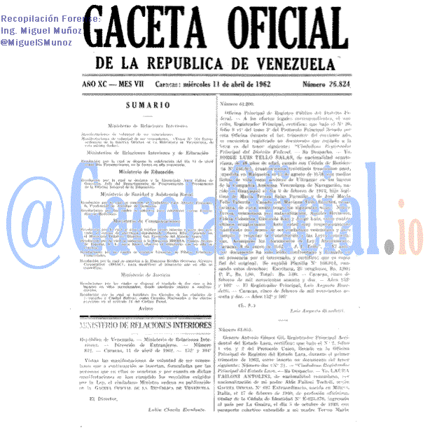 Gaceta Oficial 26824 del 11 Abril 1962