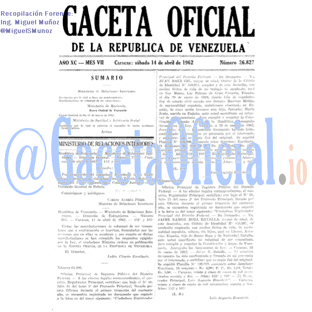 Gaceta Oficial 26827 del 14 Abril 1962