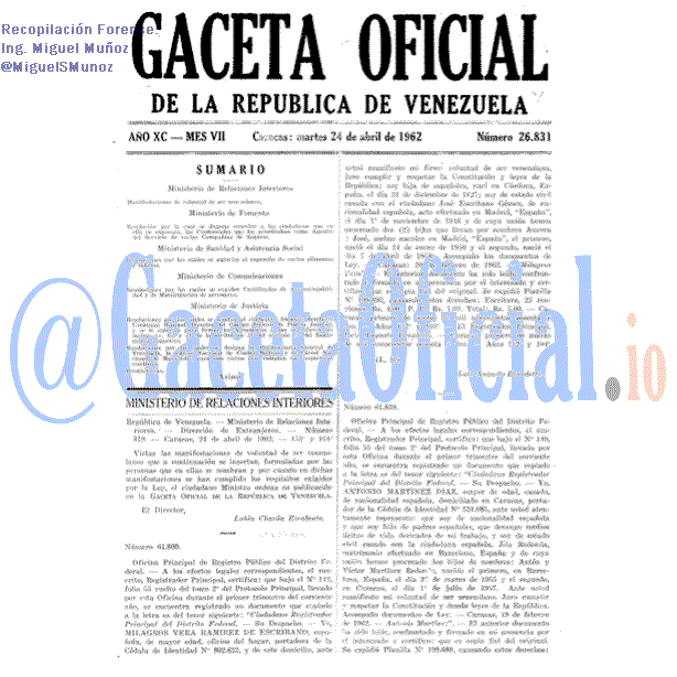 Gaceta Oficial 26831 del 24 Abril 1962
