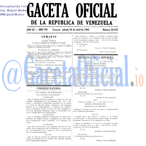 Gaceta Oficial 26835 del 28 Abril 1962