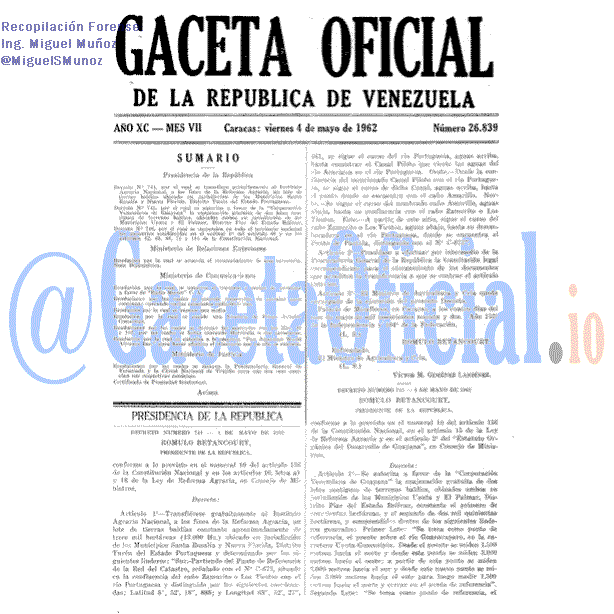 Gaceta Oficial 26839 del 4 Mayo 1962