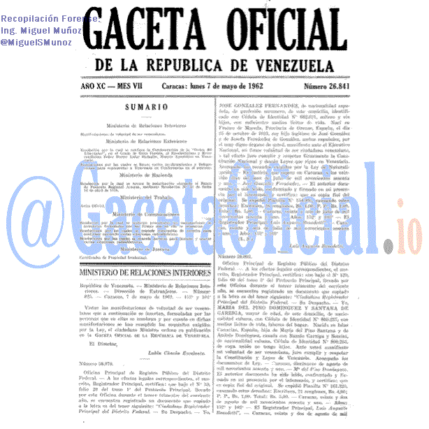 Gaceta Oficial 26841 del 7 Mayo 1962