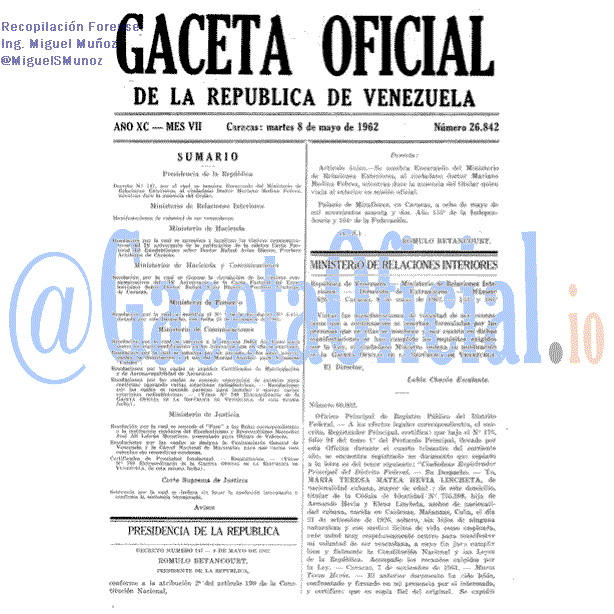 Gaceta Oficial 26842 del 8 Mayo 1962