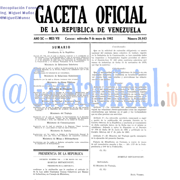 Gaceta Oficial 26843 del 9 Mayo 1962