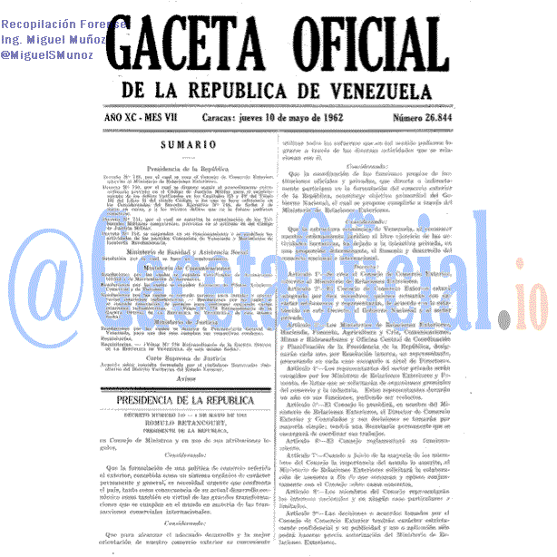 Gaceta Oficial 26844 del 10 Mayo 1962