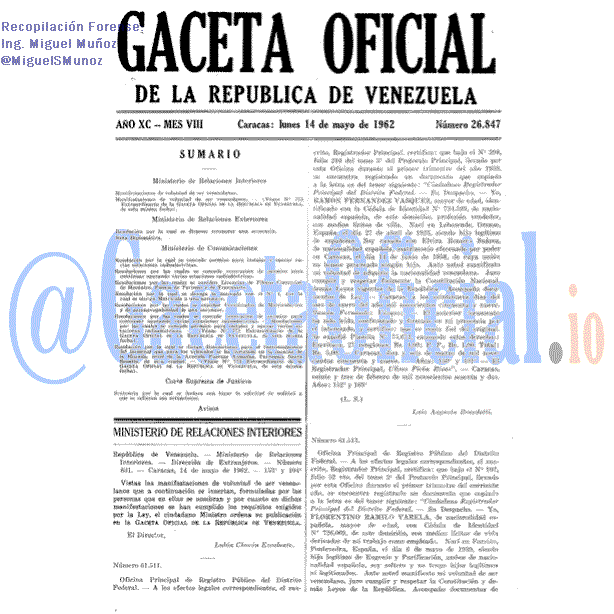 Gaceta Oficial 26847 del 14 Mayo 1962