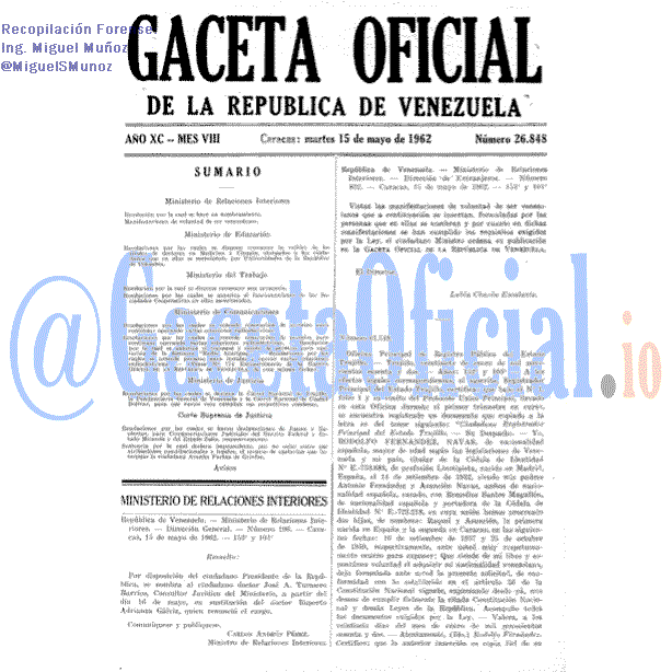 Gaceta Oficial 26848 del 15 Mayo 1962
