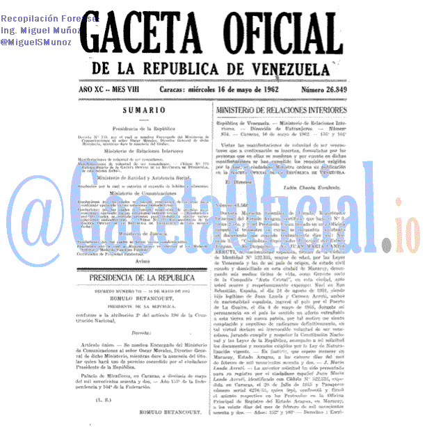 Gaceta Oficial 26849 del 16 Mayo 1962