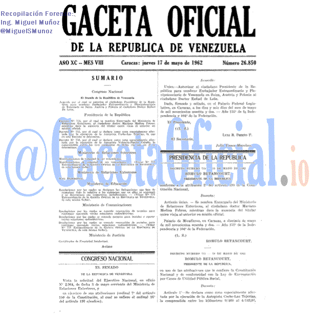 Gaceta Oficial 26850 del 17 Mayo 1962