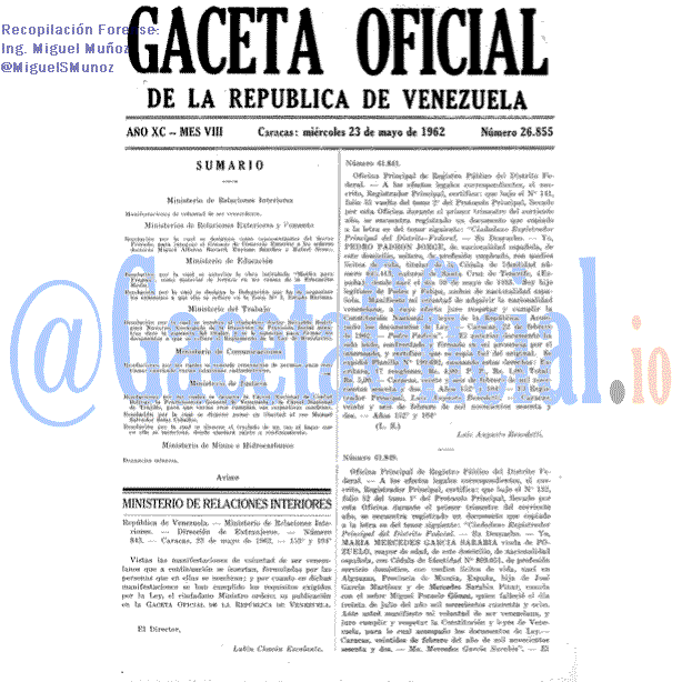 Gaceta Oficial 26855 del 23 Mayo 1962