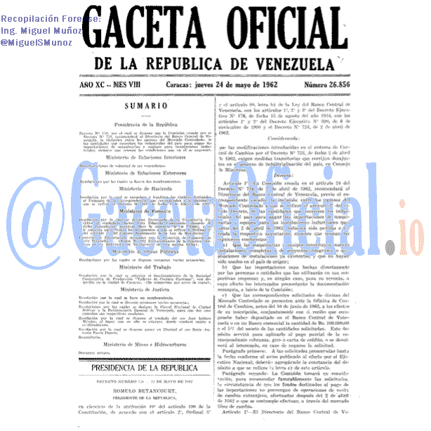 Gaceta Oficial 26856 del 24 Mayo 1962