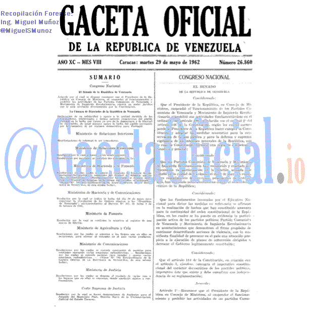 Gaceta Oficial 26860 del 29 Mayo 1962
