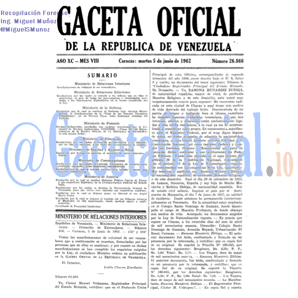 Gaceta Oficial 26866 del 5 Junio 1962