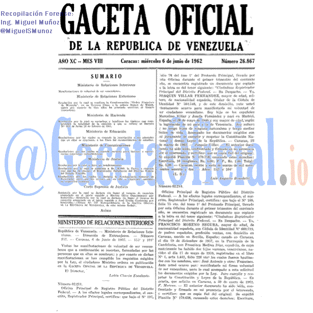 Gaceta Oficial 26867 del 6 Junio 1962
