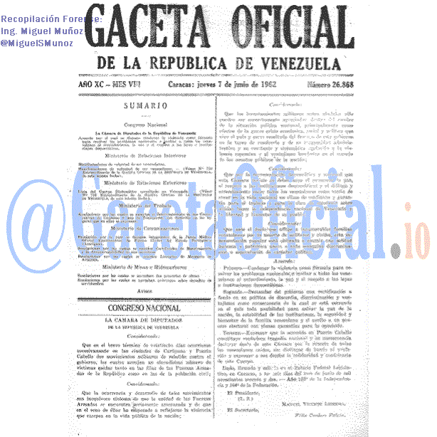 Gaceta Oficial 26868 del 7 Junio 1962