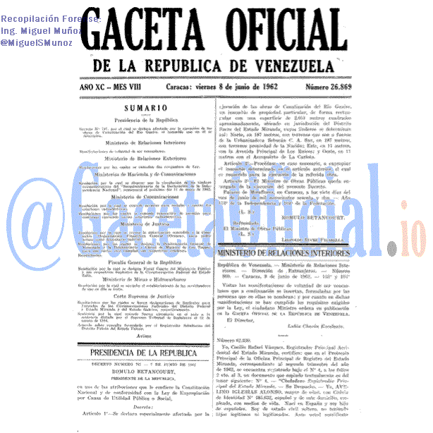 Gaceta Oficial 26869 del 8 Junio 1962