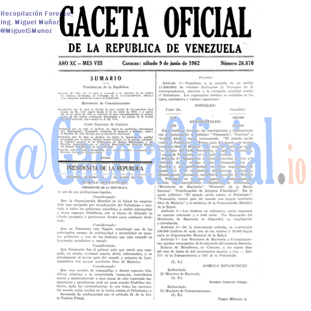Gaceta Oficial 26870 del 9 Junio 1962