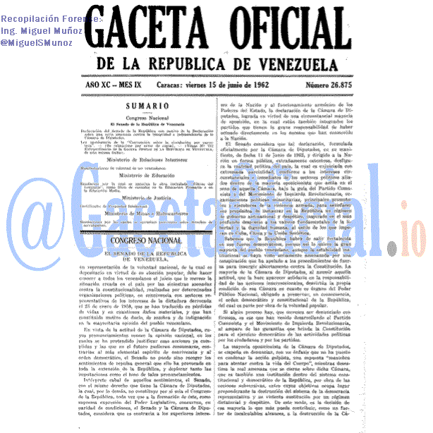 Gaceta Oficial 26875 del 15 Junio 1962