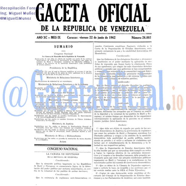 Gaceta Oficial 26881 del 22 Junio 1962