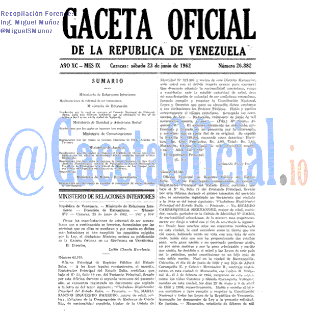 Gaceta Oficial 26882 del 23 Junio 1962
