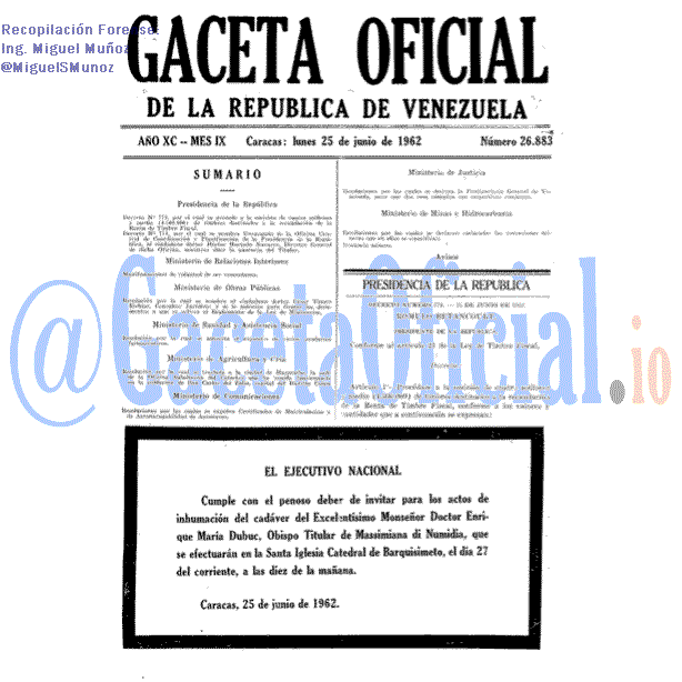 Gaceta Oficial 26883 del 25 Junio 1962