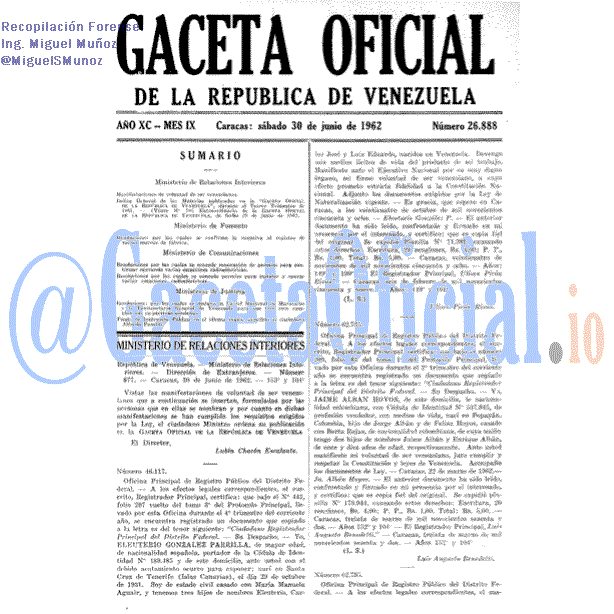 Gaceta Oficial 26888 del 30 Junio 1962