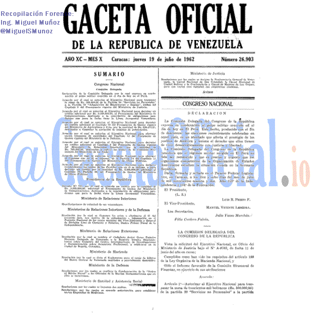 Gaceta Oficial 26903 del 19 Julio 1962