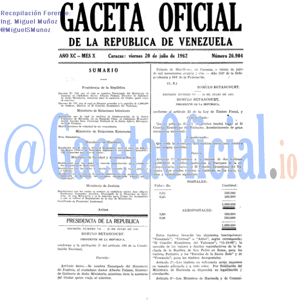 Gaceta Oficial 26904 del 20 Julio 1962