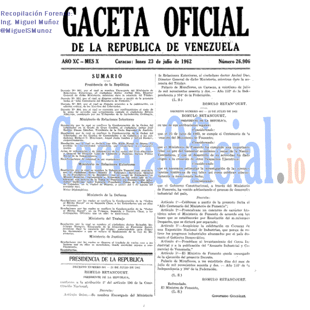 Gaceta Oficial 26906 del 23 Julio 1962