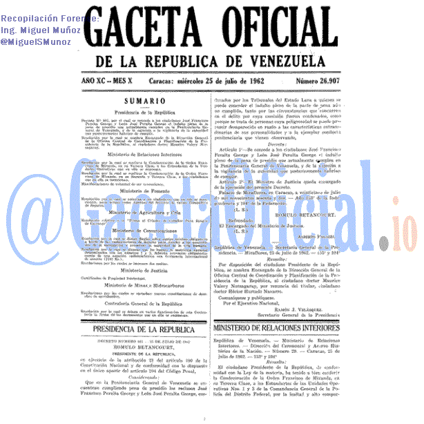 Gaceta Oficial 26907 del 25 Julio 1962