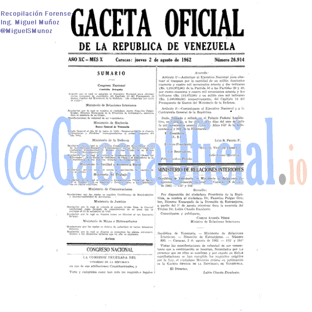Gaceta Oficial 26914 del 2 Agosto 1962