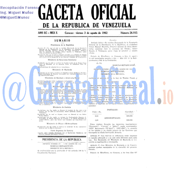 Gaceta Oficial 26915 del 3 Agosto 1962