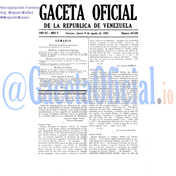 Gaceta Oficial 26920 del 9 Agosto 1962