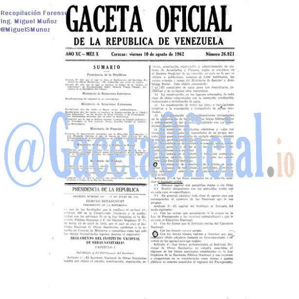 Gaceta Oficial 26921 del 10 Agosto 1962