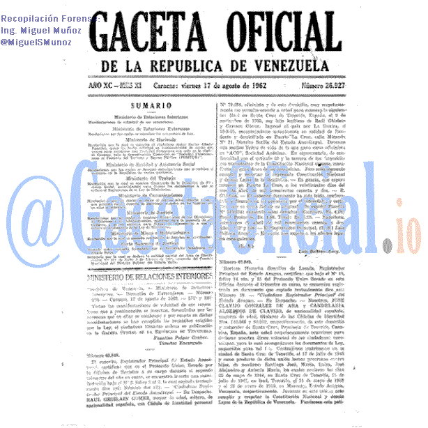 Gaceta Oficial 26927 del 17 Agosto 1962