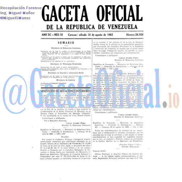 Gaceta Oficial 26928 del 18 Agosto 1962
