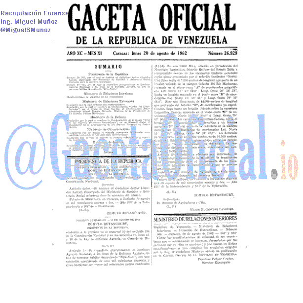 Gaceta Oficial 26929 del 20 Agosto 1962