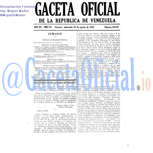 Gaceta Oficial 26937 del 29 Agosto 1962