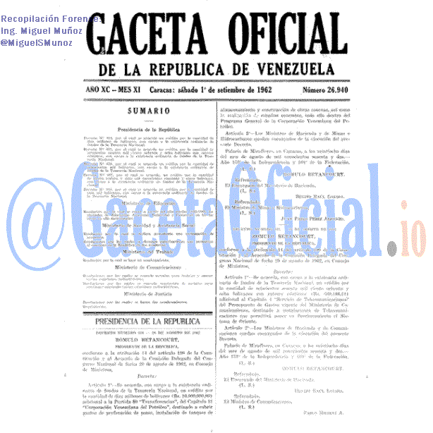Gaceta Oficial 26940 del 1 Septiembre 1962