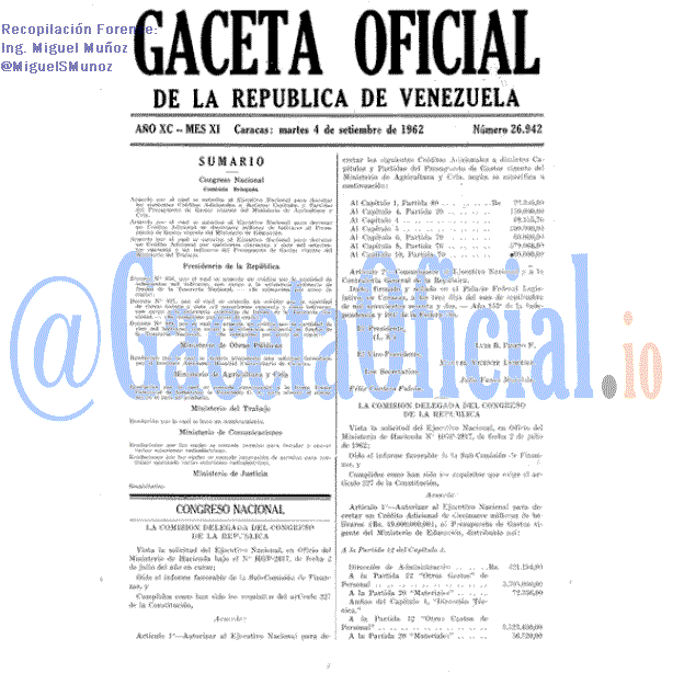 Gaceta Oficial 26942 del 4 Septiembre 1962