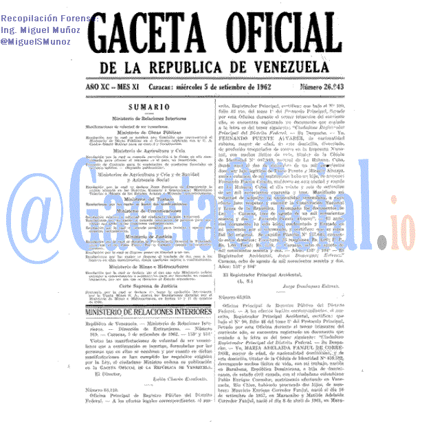 Gaceta Oficial 26943 del 5 Septiembre 1962