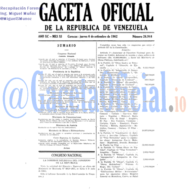 Gaceta Oficial 26944 del 6 Septiembre 1962