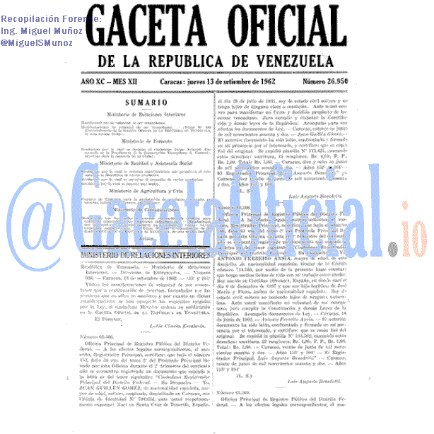 Gaceta Oficial 26950 del 13 Septiembre 1962