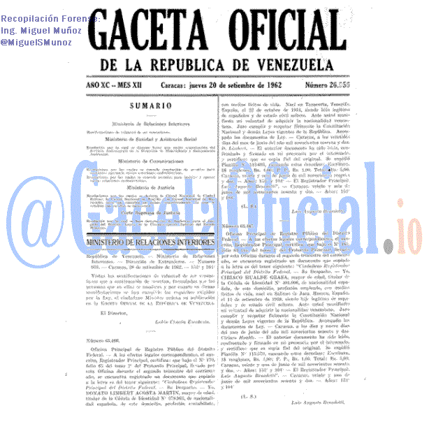 Gaceta Oficial 26956 del 20 Septiembre 1962