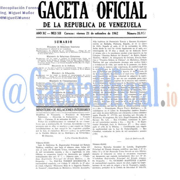 Gaceta Oficial 26957 del 21 Septiembre 1962
