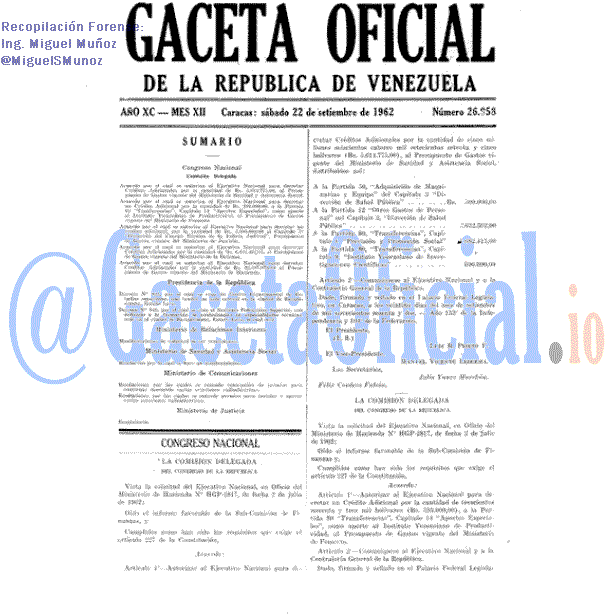 Gaceta Oficial 26958 del 22 Septiembre 1962