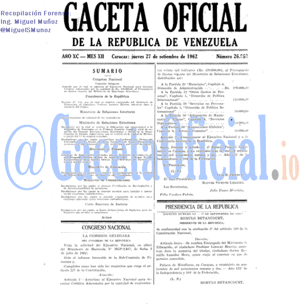 Gaceta Oficial 26962 del 27 Septiembre 1962